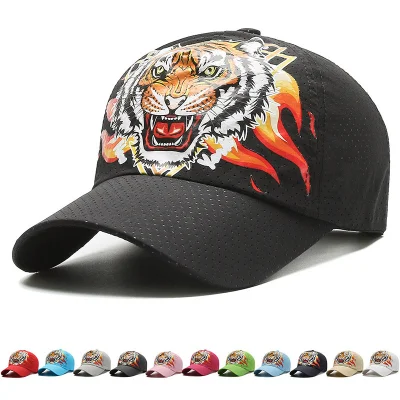 Cappello da baseball sportivo unisex stampato Cool Tiger con cappuccio snapback Cappello in rete traspirante