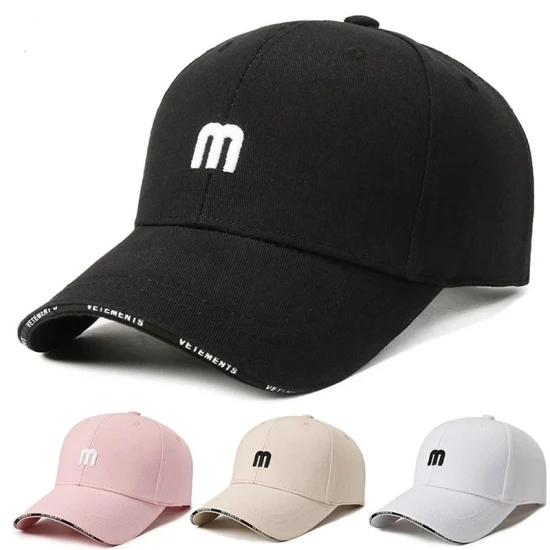 Berretto da baseball in cotone con lettera M. Cappello da sole ricamato con strapback regolabile lavato per cappelli da golf per uomo e donna
